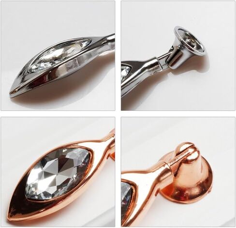 Cabinet Knobs 4 Pack Crystal Pendant Pull Glass Door Handle Leaf-Shaped Drawer Suitable for Cabinets Wardrobes Home Decoration(Rose Gold) in Saudi Arabia