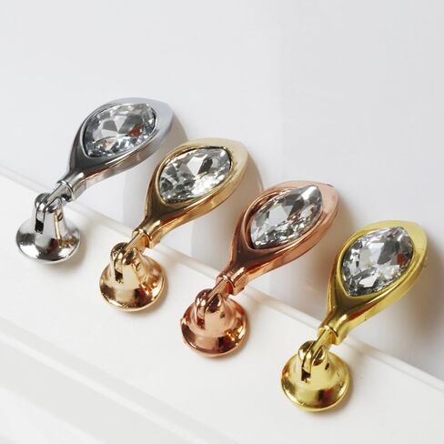 Cabinet Knobs 4 Pack Crystal Pendant Pull Glass Door Handle Leaf-Shaped Drawer Suitable for Cabinets Wardrobes Home Decoration(Rose Gold) in Saudi Arabia