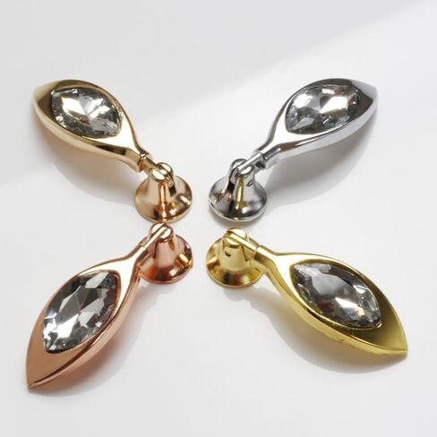 Cabinet Knobs 4 Pack Crystal Pendant Pull Glass Door Handle Leaf-Shaped Drawer Suitable for Cabinets Wardrobes Home Decoration(Rose Gold) in Saudi Arabia