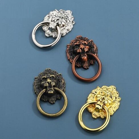 Knobs for Chest of Drawers 10 Pcs Vintage Drop Ring Drawer Pull Knob Antique Red Copper Lion Head Shape Dressing Table Handle Suitable for Cabinet Wardrobe Door Bathroom Furniture Hardware(Silver) in Saudi Arabia