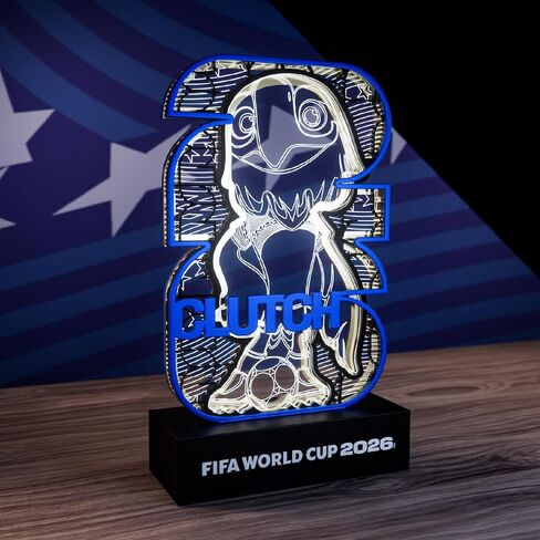 FIFA World Cup 2026 Official Licensed Illuminated Display – 5-Layer Wood & Acrylic Soccer Memorabilia Decor for Home, Office & Fan Collection – Mascot Clutch the Bald Eagle (USA) in Saudi Arabia
