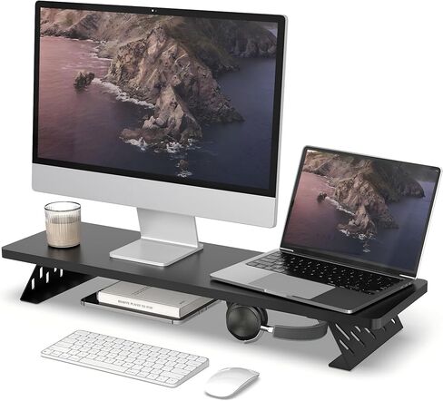 Fenge Monitor Stand Riser, 32 Inch Desk Top Shelf for 2 Monitors, Computer Stands for Desk, Wood & Steel Desktop Riser for Laptop, PC, Printer in Kuwait