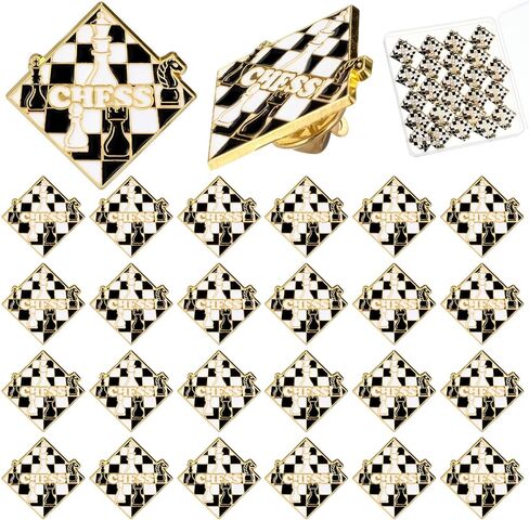 Landical 24 Pack Chess Pins Bulk Classic Black & White Design with Butterfly Clasp Gift Box Chess Gifts for Players & Lovers Ideal for Championship Tournaments Achievements & Prizes in Saudi Arabia