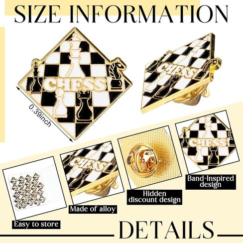 Landical 24 Pack Chess Pins Bulk Classic Black & White Design with Butterfly Clasp Gift Box Chess Gifts for Players & Lovers Ideal for Championship Tournaments Achievements & Prizes in Saudi Arabia