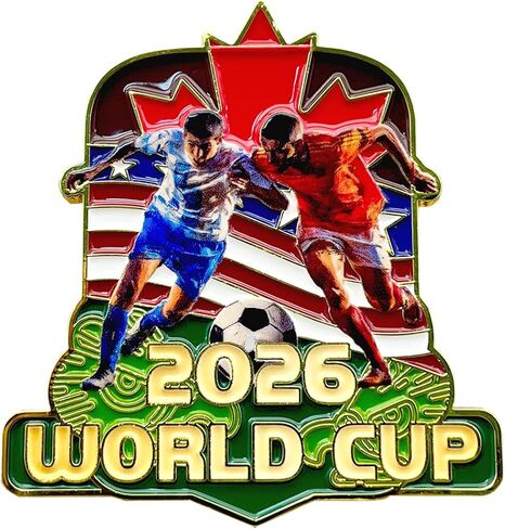 2026 Soccer World Cup Zinc Alloy Badge Pin - 2.17x1.97 Inch Shiny Enamel Collectible with Secure Butterfly Clasps - Perfect for World Cup Tournament 2026 Gifts and Decor in Saudi Arabia
