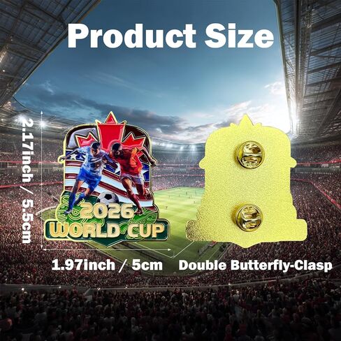 2026 Soccer World Cup Zinc Alloy Badge Pin - 2.17x1.97 Inch Shiny Enamel Collectible with Secure Butterfly Clasps - Perfect for World Cup Tournament 2026 Gifts and Decor in Saudi Arabia