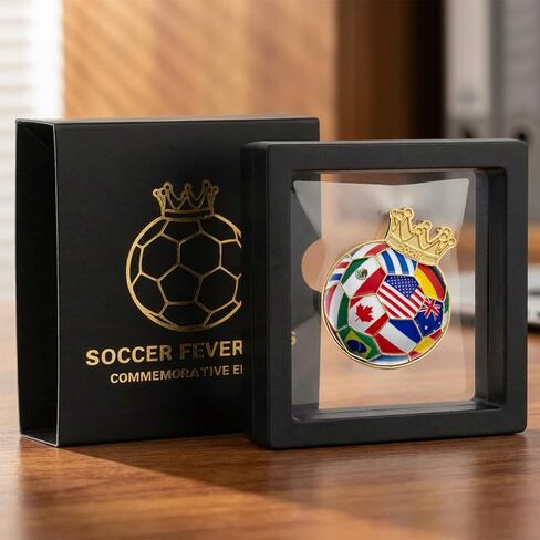 2026 International Soccer Commemorative Pin with Display Case – Crowned Football Design – Premium Enamel Souvenir Gift for Soccer Fans in Saudi Arabia