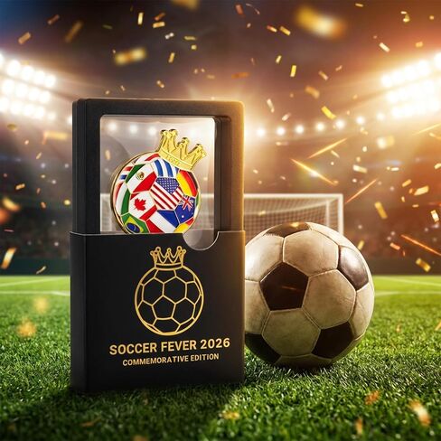 2026 International Soccer Commemorative Pin with Display Case – Crowned Football Design – Premium Enamel Souvenir Gift for Soccer Fans in Saudi Arabia