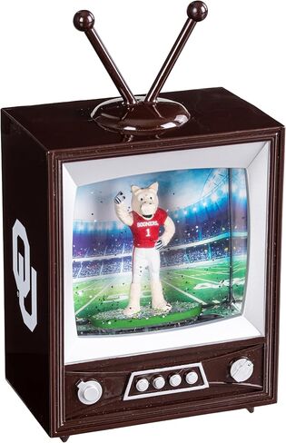 NCAA University of Oklahoma Snow Globe Lantern, Vintage TV Water Globe with Lights & Swirling Glitter, Battery Operated Christmas Tabletop Decoration, College Sports Gift for Men & Women Fans in Saudi Arabia