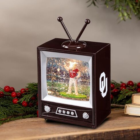 NCAA University of Oklahoma Snow Globe Lantern, Vintage TV Water Globe with Lights & Swirling Glitter, Battery Operated Christmas Tabletop Decoration, College Sports Gift for Men & Women Fans in Saudi Arabia