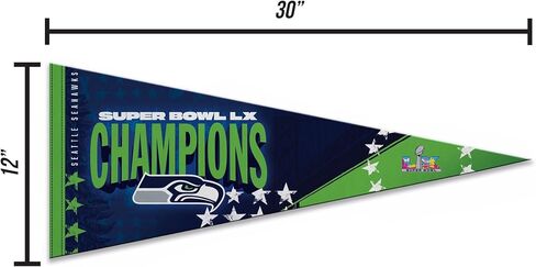 راية ديكور حائط من اللباد مقاس 30.48 سم × 76.2 سم من ريكو إندستريز NFL سياتل سي هوكس 2026 سوبر بول LX - رائعة للمنزل/غرفة النوم/ديكور كهف الرجال in Saudi Arabia