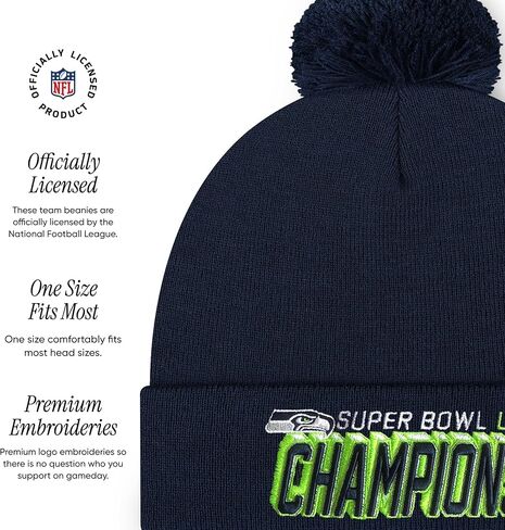 FOCO Seattle Seahawks NFL Super Bowl LX Champions Basic Primary Logo Pom Beanie in Saudi Arabia