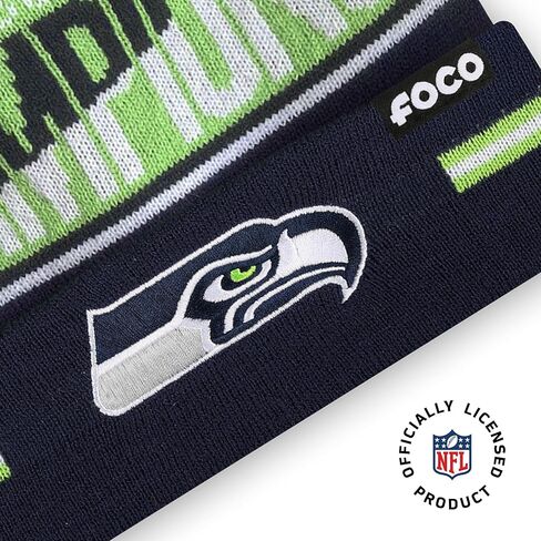 قبعة فوكو سياتل سي هوكس NFL Super Bowl LX Champions Big Wordmark Stripe Pom Beanie in Saudi Arabia