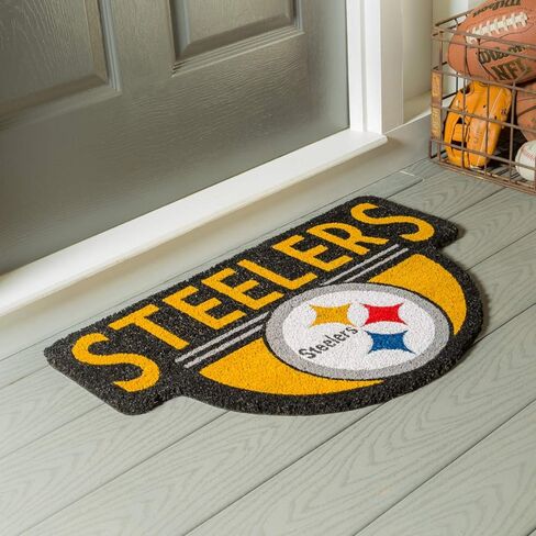 Team Sports America Officially Licensed NFL Fan Gear Pittsburgh Steelers, Shaped Coir Door Mat Floor Mat Sports Accessories and Gift for Home Office and Fan Cave in Saudi Arabia