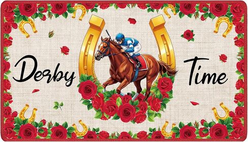 ديربي الوقت باب حصيرة، سباقات الورود ترحيب الحصير مدخل البساط خارج الزينة، كنتاكي سباق الخيل الحصير الزخرفية في الهواء الطلق للباب الأمامي (28 × 16 بوصة) in Kuwait