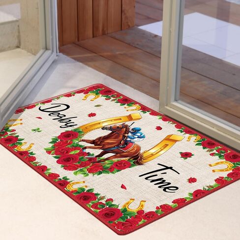 ديربي الوقت باب حصيرة، سباقات الورود ترحيب الحصير مدخل البساط خارج الزينة، كنتاكي سباق الخيل الحصير الزخرفية في الهواء الطلق للباب الأمامي (28 × 16 بوصة) in Kuwait