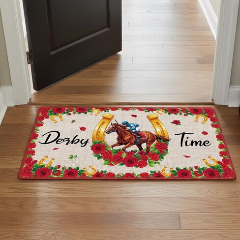 ديربي الوقت باب حصيرة، سباقات الورود ترحيب الحصير مدخل البساط خارج الزينة، كنتاكي سباق الخيل الحصير الزخرفية في الهواء الطلق للباب الأمامي (28 × 16 بوصة) in Kuwait