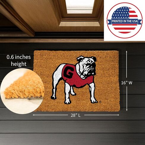 NCAA University of Georgia Bulldog Coir Doormat, Official Full Color Team Logo, 28 x 16 Inches, Non Slip Back, Front Door Welcome Floor Mats, Indoor Outdoor Entrance Rug in Saudi Arabia