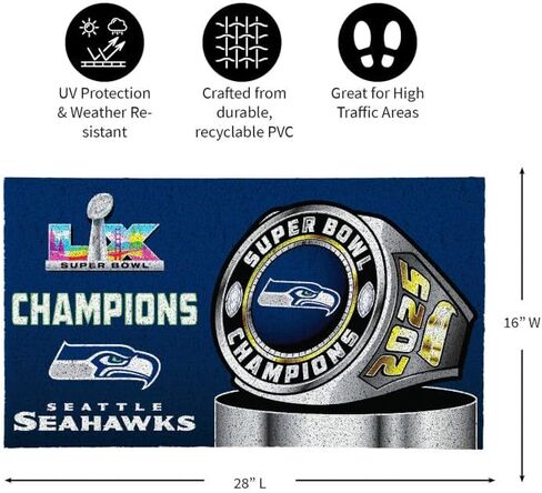 NFL Seattle Seahawks Doormat, 2026 Superbowl LX Championship, 28 x 16 inches Turf Fornt Door Mat, Non-Slip Backing Entryway Rug Indoor and Outdoor Entrance Welcome Mats in Saudi Arabia