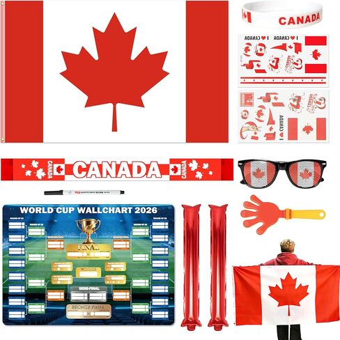 مجموعة دعم مشجعي كرة القدم لكأس العالم 2026 مكونة من 11 قطعة، سلع كأس العالم لملحقات المشجعين، العلم، الوشاح، النظارات، عصي الهتاف، المصفق وملصق الجدول الزمني، معدات المعجبين ليوم المباراة والحفلات (البرازيل) in Kuwait