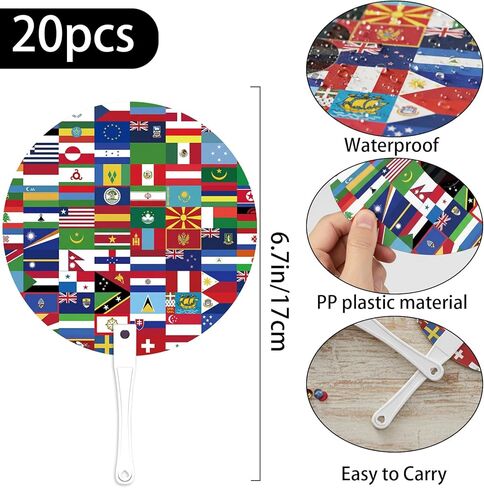 20-Pack World Cup Fan 2026 Soccer World Cup Merchandise & Accessories Decorations,Football Great Gifts for Soccer Fans,Colorful International Country Flag&Trophy Design Party Supplies in Saudi Arabia