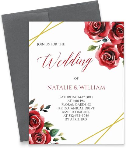 Personalized Floral Wedding Invites, Elegant Wedding Invitations with Florals, Modern Wedding Invitation with Envelopes, Pink Floral Marriage Invite, Your choice of Quantity and Envelope Color in Kuwait