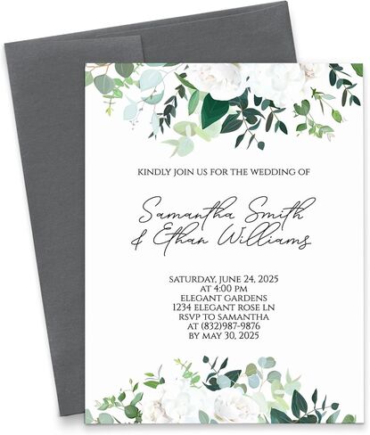 Personalized Floral Wedding Invites, Elegant Wedding Invitations with Florals, Modern Wedding Invitation with Envelopes, Pink Floral Marriage Invite, Your choice of Quantity and Envelope Color in Kuwait