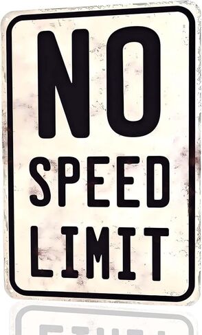 لافتة حائط معدنية عتيقة بدون حدود للسرعة - ديكور سيارة قديم مقاس 12 × 8 هدية لعشاق السباق في كراج رجل الكهف in Kuwait