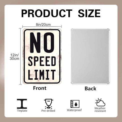 لافتة حائط معدنية عتيقة بدون حدود للسرعة - ديكور سيارة قديم مقاس 12 × 8 هدية لعشاق السباق في كراج رجل الكهف in Kuwait