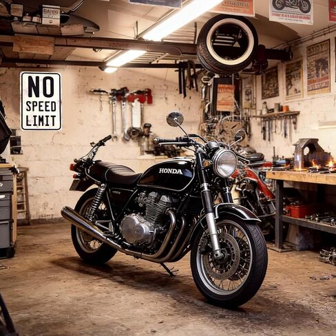 لافتة حائط معدنية عتيقة بدون حدود للسرعة - ديكور سيارة قديم مقاس 12 × 8 هدية لعشاق السباق في كراج رجل الكهف in Kuwait