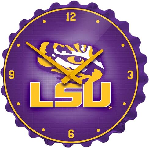 The Fan-Brand NCAA LSU Tigers - ساعة حائط بغطاء زجاجة - ديكور لافتة الفريق الرياضي - المنزل، النوم، المرآب، المكتب، كهف المعجبين in Kuwait