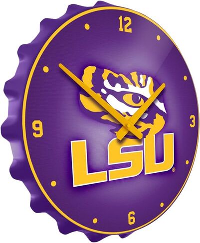 The Fan-Brand NCAA LSU Tigers - ساعة حائط بغطاء زجاجة - ديكور لافتة الفريق الرياضي - المنزل، النوم، المرآب، المكتب، كهف المعجبين in Kuwait