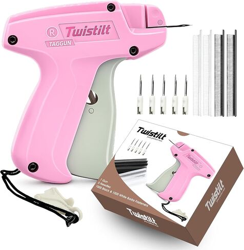 Stitch Gun for Clothes, Handheld Clothing Tag Gun for Quick Clothing Fixes, Tagging Gun Includes 6 Needles, 1000 Black & 1000 White Fasteners (Pink) in Saudi Arabia