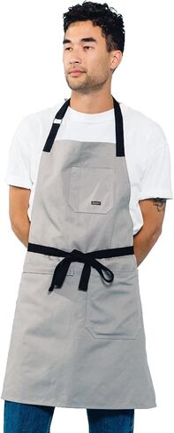 Caldo Daily Cotton Kitchen Apron for Cooking- Mens and Womens Professional Chef or Server Bib Apron - Adjustable Straps with Pockets and Towel Loop (Mustard) in Saudi Arabia