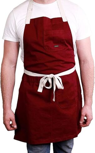 Caldo Daily Cotton Kitchen Apron for Cooking- Mens and Womens Professional Chef or Server Bib Apron - Adjustable Straps with Pockets and Towel Loop (Mustard) in Saudi Arabia