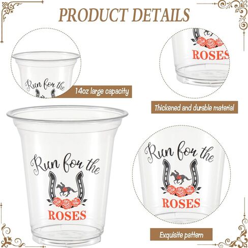 100-Pack Derby Plastic Cups, 14 oz Derby Theme Party Clear Plastic Cups, Thick Sturdy Disposable Tumbler with Horse Racing Design for Kentucky Race Party, Bars, Restaurants & Home Gatherings in Saudi Arabia