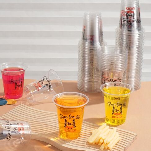 100-Pack Derby Plastic Cups, 14 oz Derby Theme Party Clear Plastic Cups, Thick Sturdy Disposable Tumbler with Horse Racing Design for Kentucky Race Party, Bars, Restaurants & Home Gatherings in Saudi Arabia