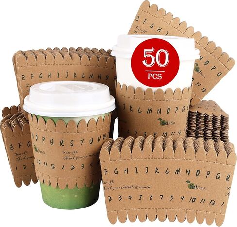 Yes!Fresh Eco-ID Sleeve - Unique Paper Cup Sleeves for Easy Cup Identification, Compatible with 12oz, 16oz, and 20oz Paper Cups, Reduces Waste for Parties, Gatherings, and Events (50 Pack) in Kuwait