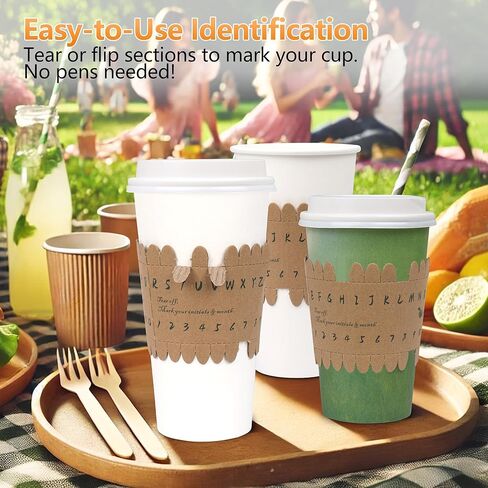 Yes!Fresh Eco-ID Sleeve - Unique Paper Cup Sleeves for Easy Cup Identification, Compatible with 12oz, 16oz, and 20oz Paper Cups, Reduces Waste for Parties, Gatherings, and Events (50 Pack) in Kuwait