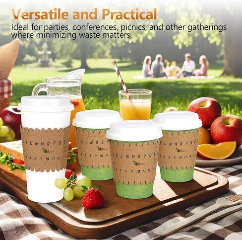 Yes!Fresh Eco-ID Sleeve - Unique Paper Cup Sleeves for Easy Cup Identification, Compatible with 12oz, 16oz, and 20oz Paper Cups, Reduces Waste for Parties, Gatherings, and Events (50 Pack) in Kuwait