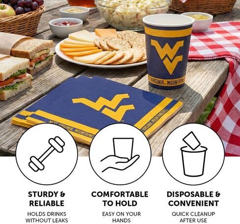 Desert Cactus West Virginia University Paper Cups WVU Mountaineers 20 Count 9 ounce Cold Beverage Cups for Tailgates, Graduation and Events (Design A) in Saudi Arabia