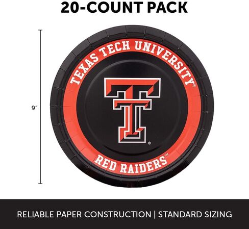 Desert Cactus Texas Tech University Paper Plates TTU Red Raiders 20 Count 9 inch Round Plates for Tailgates, Parties, Graduation and Events (Design A) in Saudi Arabia
