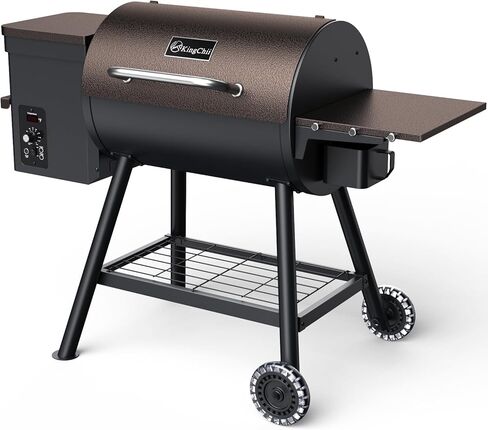 KingChii 456 SQ.IN مدخن شواء بيليه مع رف جانبي، شواية شواء 8 في 1 مع التحكم في درجة الحرارة PID للطهي في الهواء الطلق، والتخييم والشواء والفناء، بني in Kuwait