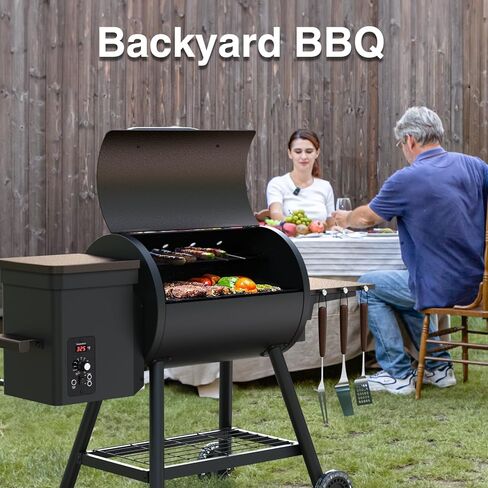 KingChii 456 SQ.IN مدخن شواء بيليه مع رف جانبي، شواية شواء 8 في 1 مع التحكم في درجة الحرارة PID للطهي في الهواء الطلق، والتخييم والشواء والفناء، بني in Kuwait