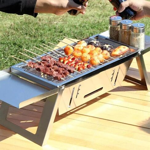 Stainless Steel Folding Outdoor Barbecue | Portable Outdoor Camping Rack for Fish, Shrimp, Vegetables, Cooking Accessories, Gift-s for Dad, husband, Friends (Silver) in Saudi Arabia