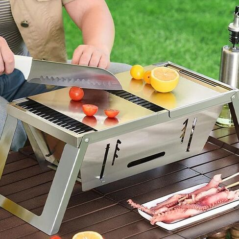 Stainless Steel Folding Outdoor Barbecue | Portable Outdoor Camping Rack for Fish, Shrimp, Vegetables, Cooking Accessories, Gift-s for Dad, husband, Friends (Silver) in Saudi Arabia