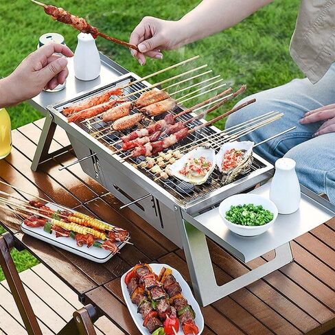 Stainless Steel Folding Outdoor Barbecue | Portable Outdoor Camping Rack for Fish, Shrimp, Vegetables, Cooking Accessories, Gift-s for Dad, husband, Friends (Silver) in Saudi Arabia