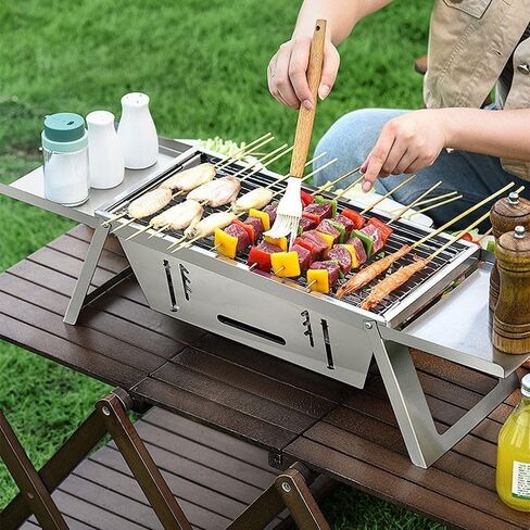 Stainless Steel Folding Outdoor Barbecue | Portable Outdoor Camping Rack for Fish, Shrimp, Vegetables, Cooking Accessories, Gift-s for Dad, husband, Friends (Silver) in Saudi Arabia