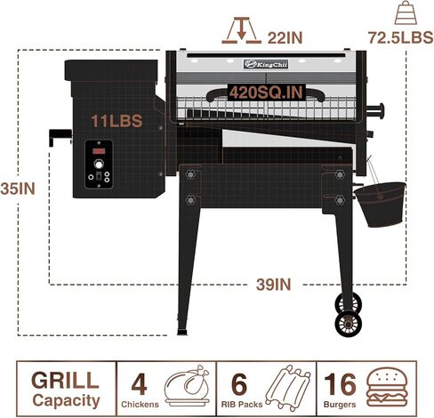 KingChii 456 قدم مربع في مدخن الخشب وشواية الشواء مع التحكم التلقائي في درجة الحرارة، وأرجل قابلة للطي للفناء الخارجي RV، برونزي in Kuwait