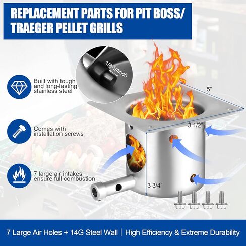 Traeger & Pit Boss Grill Replacement Parts Kit - Auger Motor, Hot Rod Igniter with Fuse, Induction Fan, Burn Pot with Screws, Compatible with Most Traeger & Pit Boss Pellet Grills in Saudi Arabia